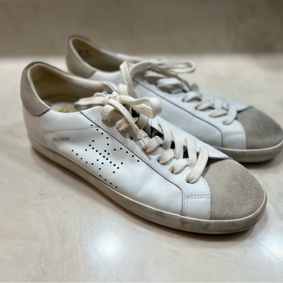 Sam Edelman Sz 9 Aubrie "Golden Goose Look" White /Greige Leather Sneakers - Picture 2 of 6